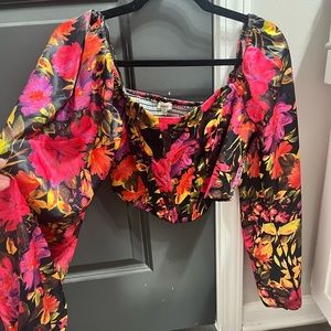 Never worn long sleeve balloon sleeve corset top blouse with floral pattern